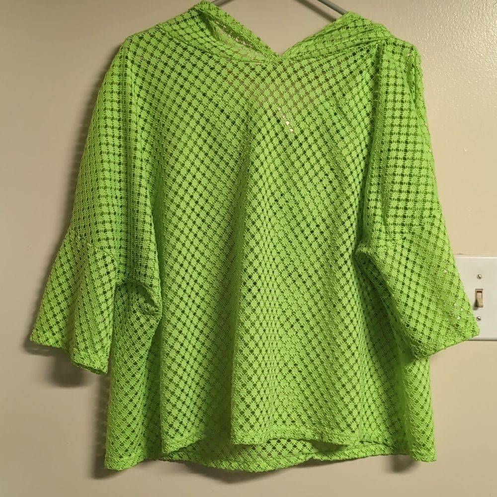 Cacai Bright Lime Green Mesh Hooded Cover Up